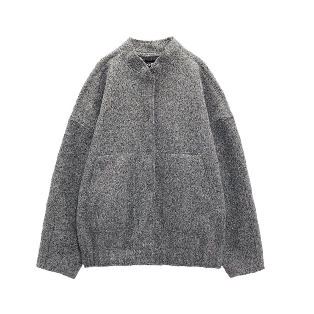 Zara Heather Gray Textured Collarless Jacket